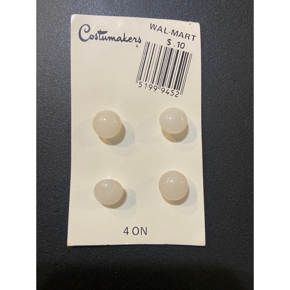 Vintage Costumakers WalMart 4 ON White Pearlized Buttons Sewing Crafting On Card